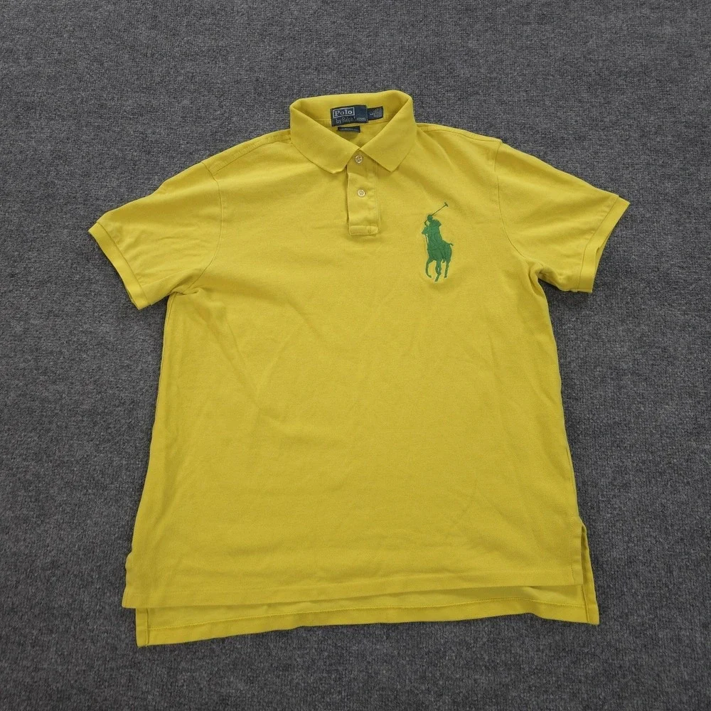 Vintage Polo Ralph Lauren Polo Shirt Mens L Yellow Big Pony Pique Custom Fit